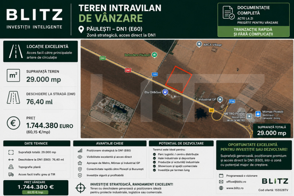 Teren intravilan 29 000 mp, Paulesti. DN1.