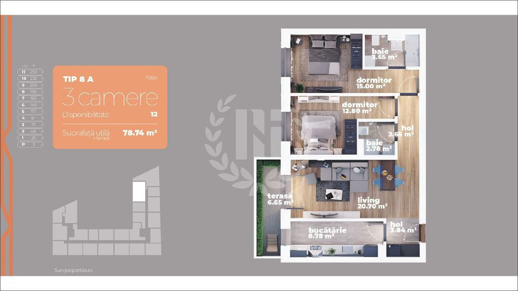 TITAN – OZANA, APARTAMENT 3 CAMERE 66 MP TOTAL, ETAJ 3 DIN