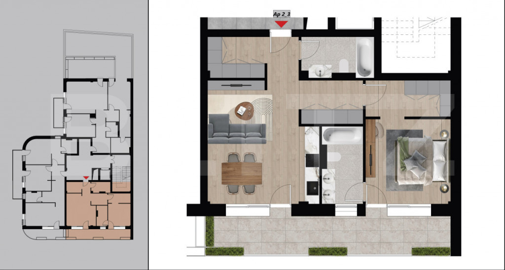 Apartament cu 2 camere, 60,10 mp, bloc nou, Etajul 2, Zona?