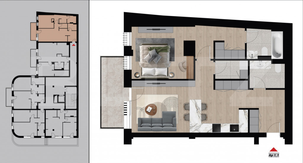 Apartament exclusivist, 64 mp, 2 băi, bloc nou – Zona D