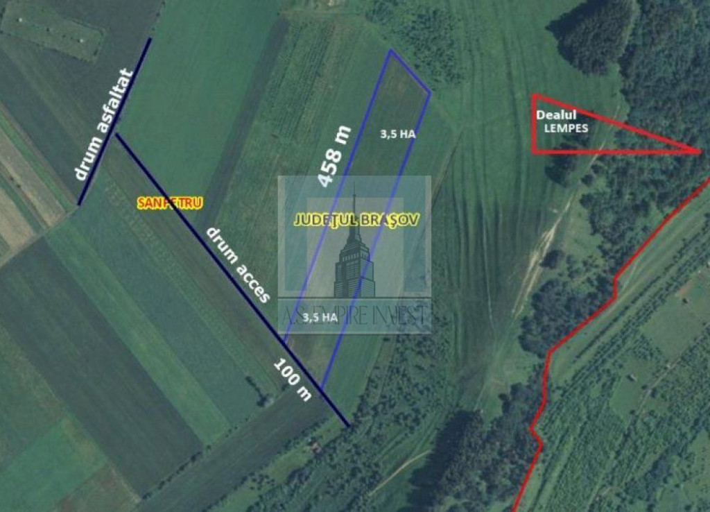 Teren intravilan 3,5 Ha - zona Sanpetru (Lempes)