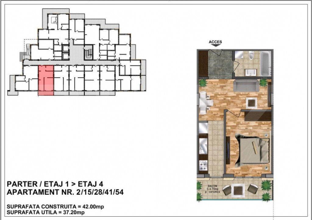 Apartament de vânzare37.20+ terasa 6,7 mp ceramica – bloc