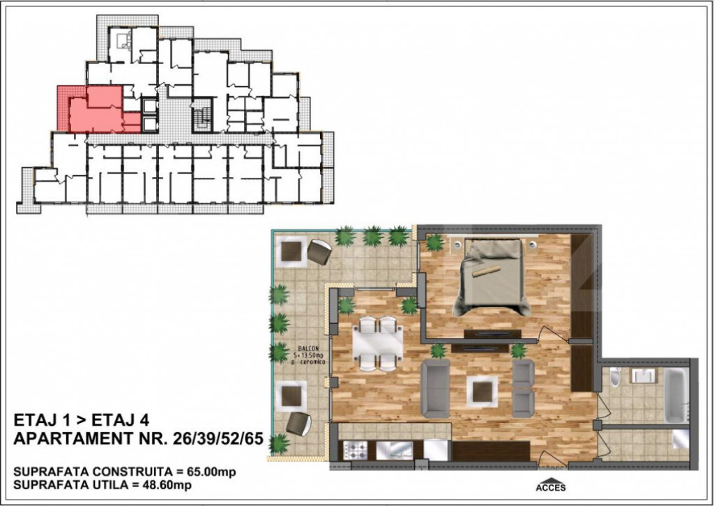 Apartament de vânzare, bloc nou, zona Aurel Vlaicu 48,60 mp