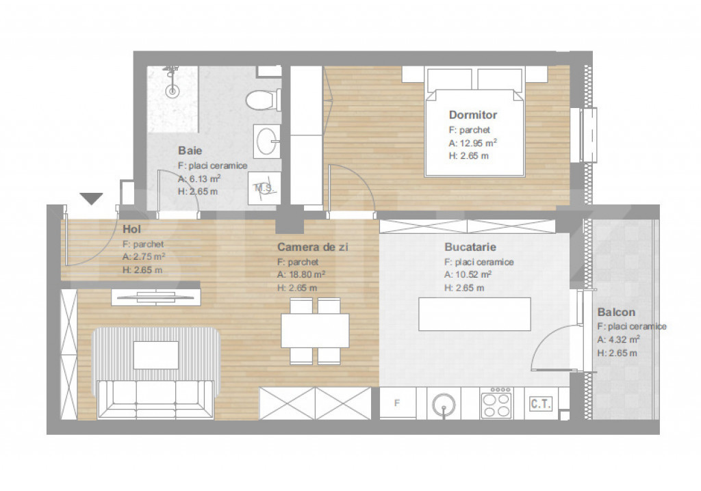 Apartament finisat, 51 mp, tva inclus, ansamblu nou, zona T