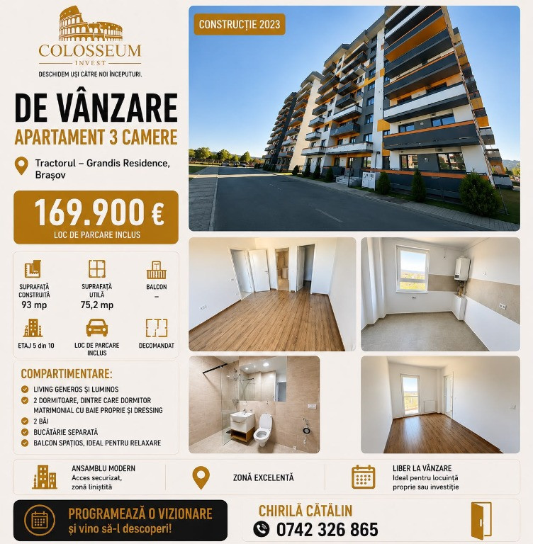 Tractorul – Grandis Residence | Apartament 3 camere Construcție 2023.