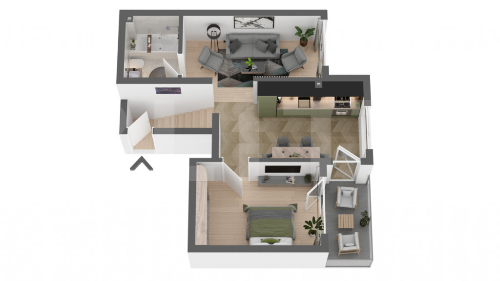 Apartament semifinisat, cu 2 camere, 44mp, balcon, in Apahid