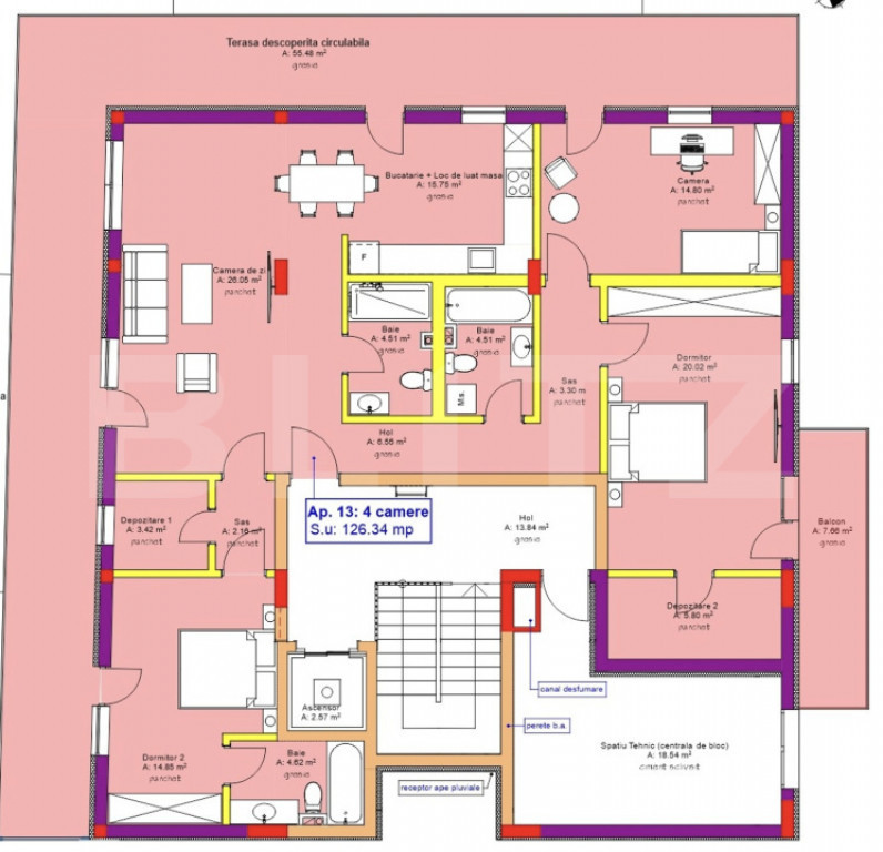 Apartament 4 camere, 126 mp, Terasa 63 mp, View Unic in spre