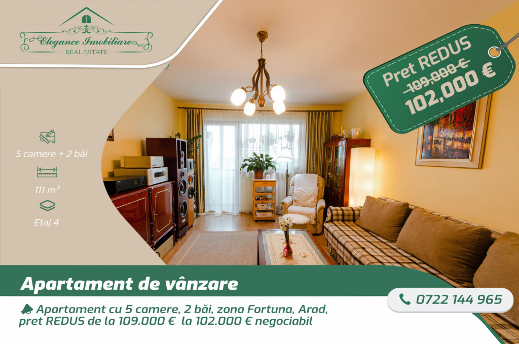 Apartament cu 5 camere si centrala proprie, zona Fortuna, Ar