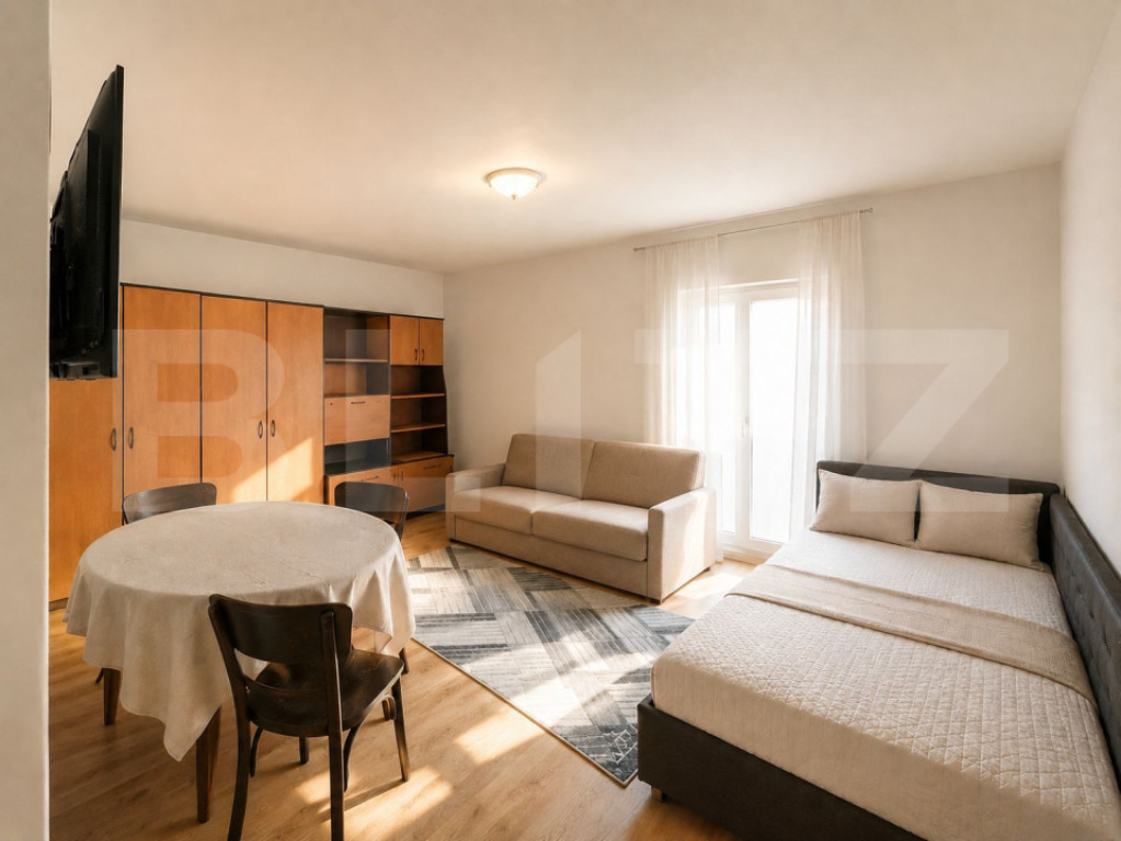 Apartament cu o camera, decomandat, 37 mp, balcon, parcare