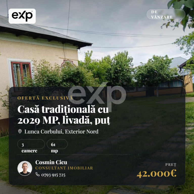 Casă tradițională cu 2029 MP, livadă, puț propriu