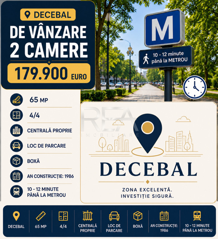Vanzare apartament 3 camere Decebal, metrou, parking