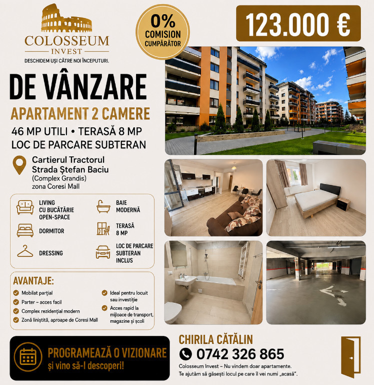 Apartament 2 Camere | Tractorul - Grandis | Parcare Subterană Inclusă.