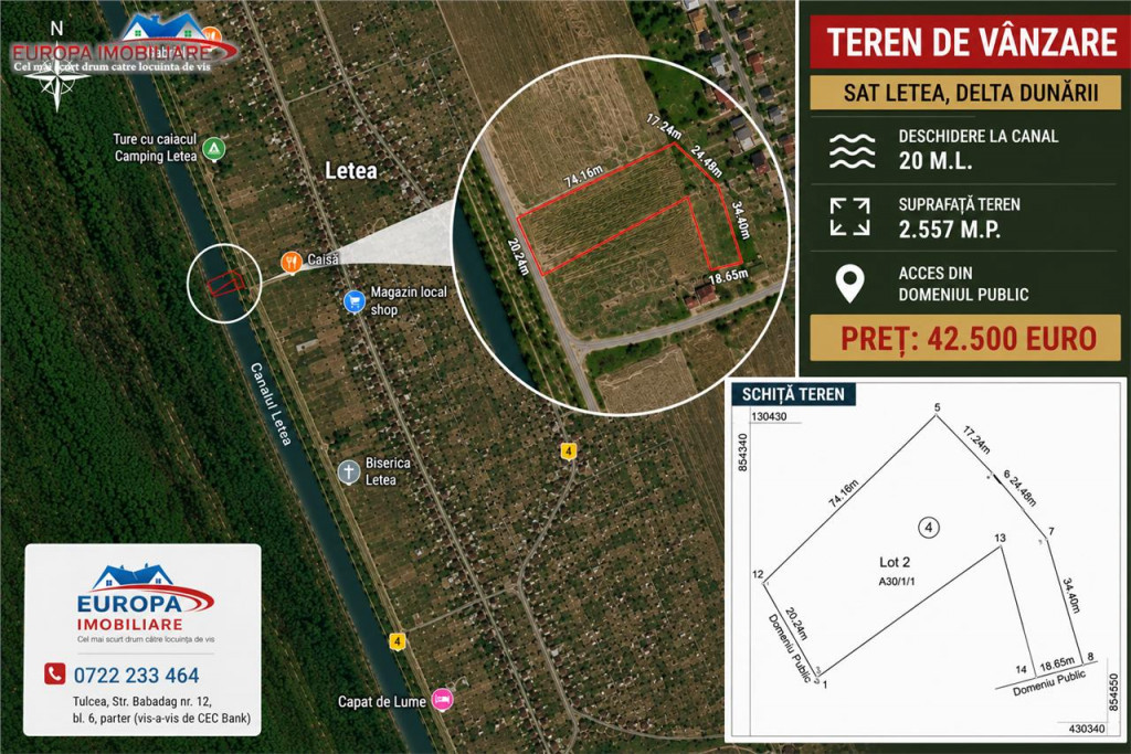 Teren cu deschidere la canal #238;n Letea – 2.557 mp | ...