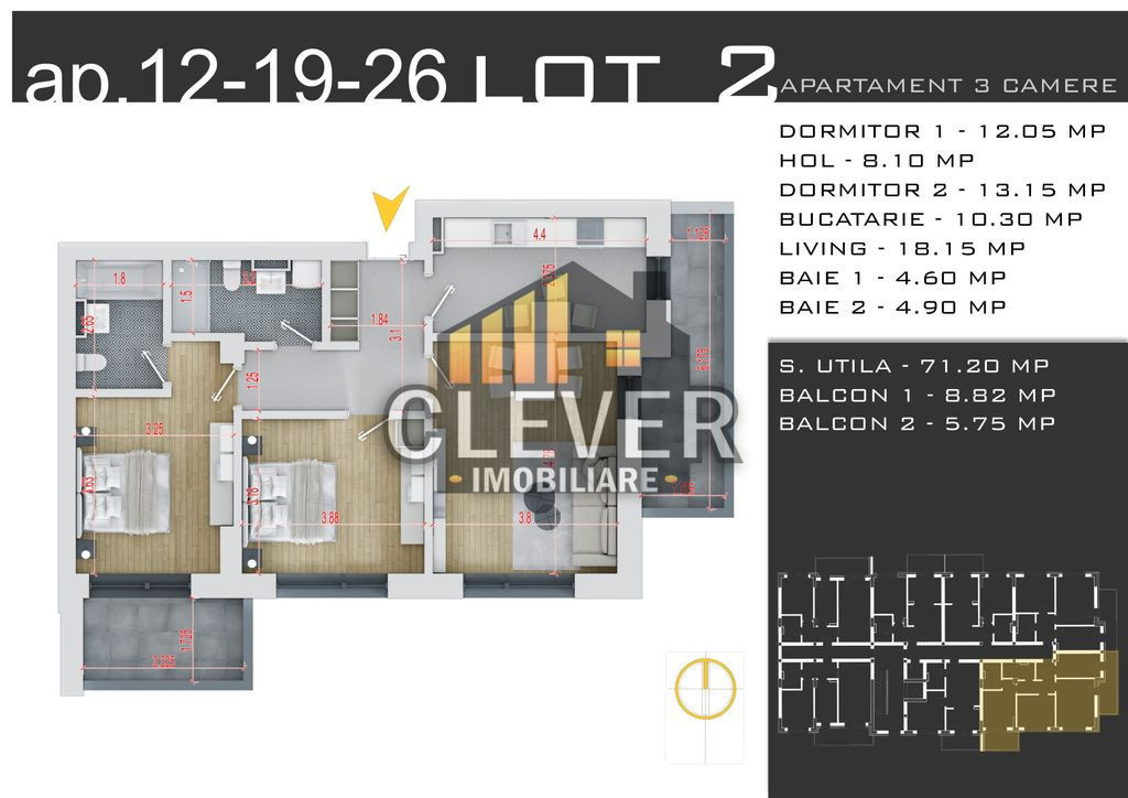 Ap 3 cam 2 Balcoane – Decomandat – Zona Pallady – C...
