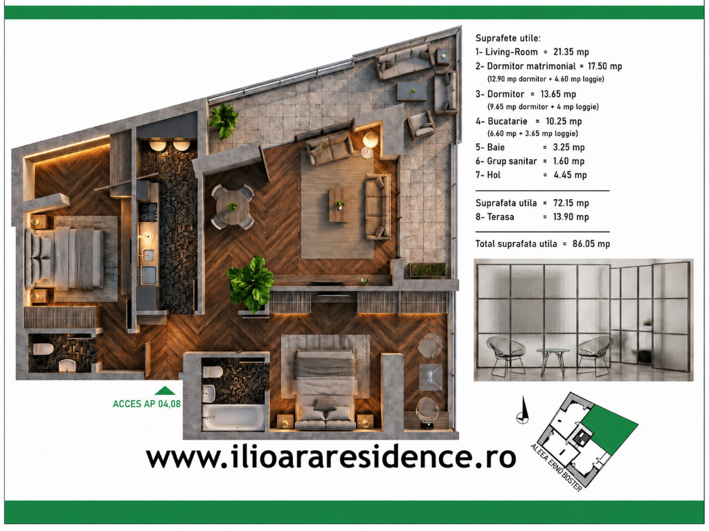 3 camere, 86 mp, 500 m metrou Nicolae Grigorescu (Ilioara), Park Lake