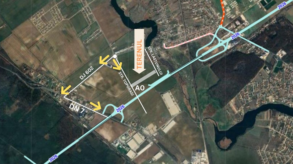 Teren Buftea Nod Rutier DN7-A0. Pretabil hale. 7790 mp.