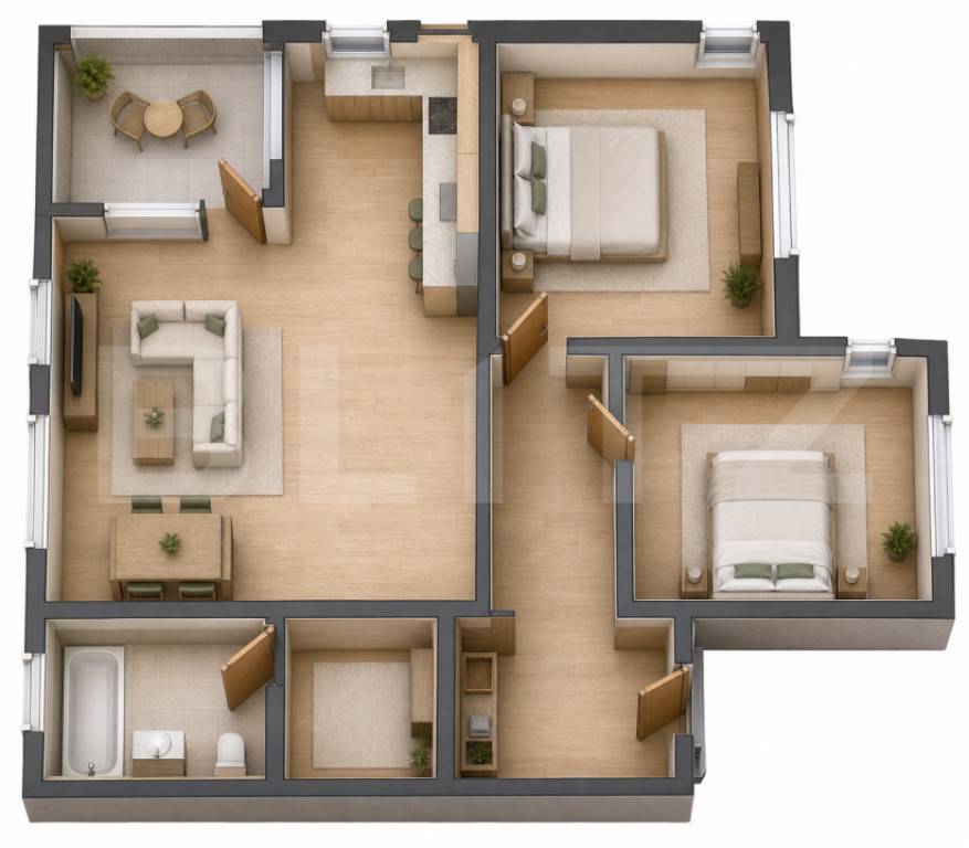 Apartament eficient compartimentat, 3 camere, etajul 1