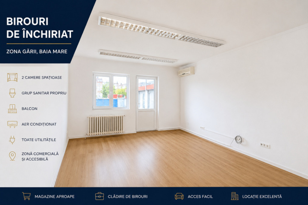 Birouri de închiriat, 45 mp, 2 camere, baie proprie și bal