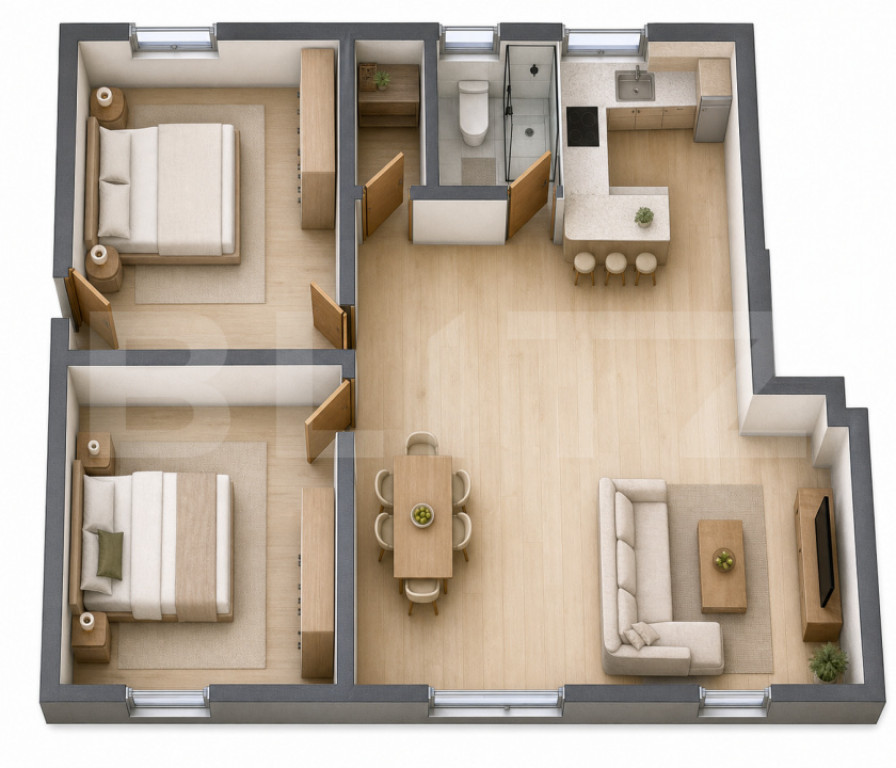 Apartament cu 4 camere și terase ample, 128.89 mp total