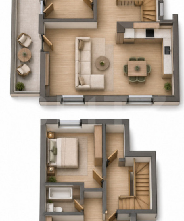 Apartament cu scara interioara cu 4 camere și terasă, 106,