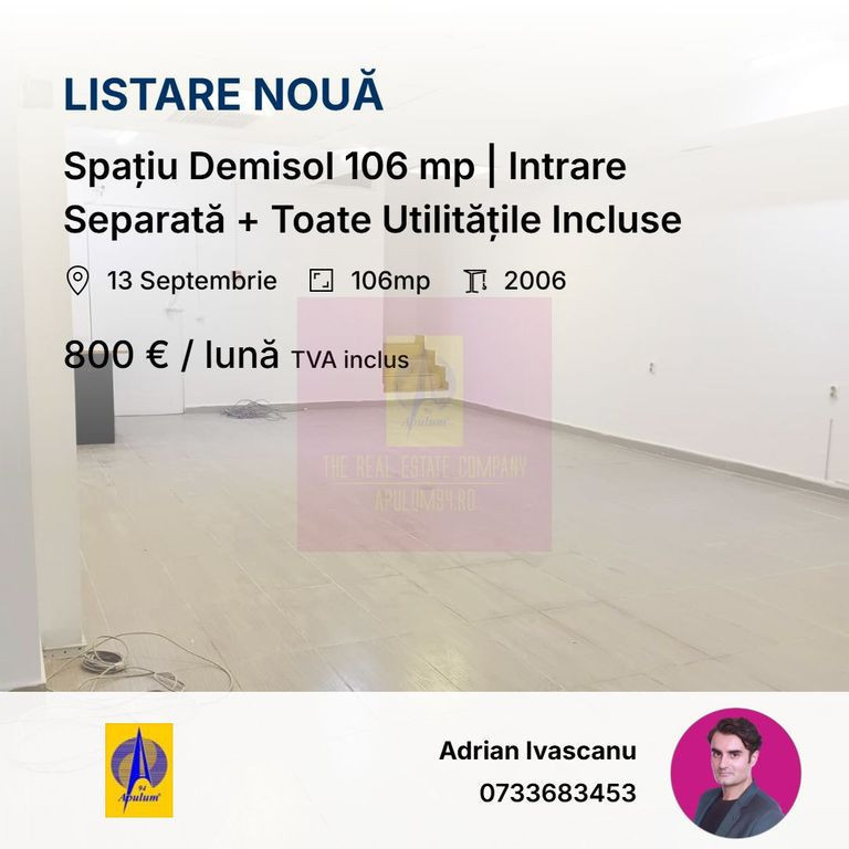 Spațiu Demisol 106 mp | Intrare Separată + Toate Utilit...