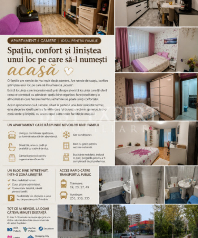 4 Camere Spațios | 2 Băi | Geam baie| Bloc Reabilitat | I