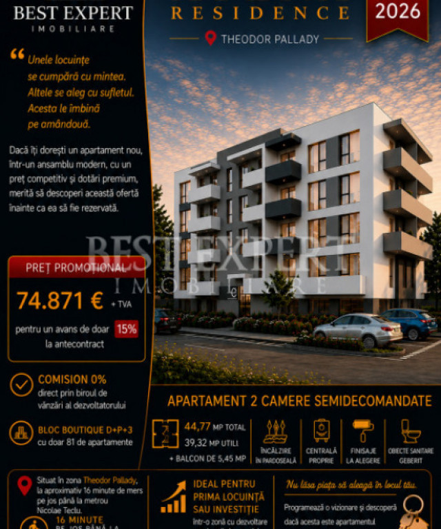 2 Camere Ideal Investitie -Bonus Parcare descoperita -Credit