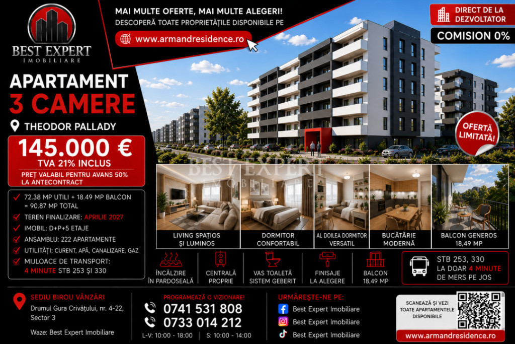 3 Camere| Încălzire în Pardoseala| La avans 15% Discount
