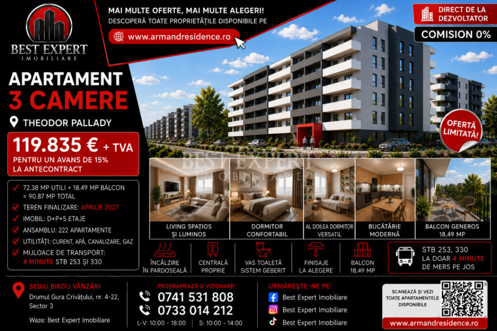 3 Camere Ideal Familiie| Reducere 50% la Parcare pentru avan