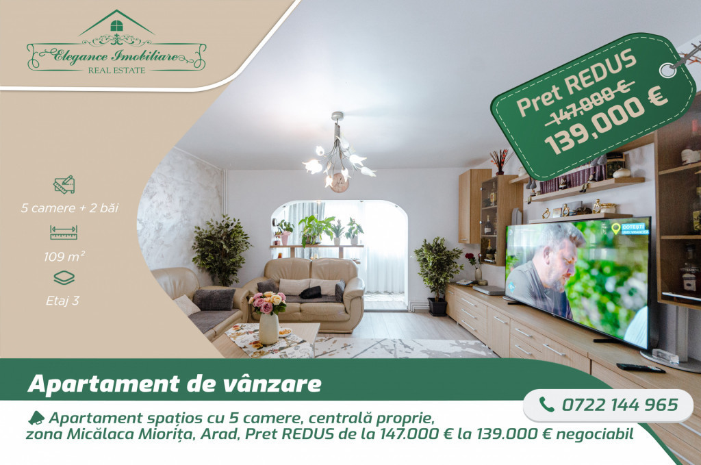 Apartament spațios cu 5 camere, centrală proprie, zona Mi