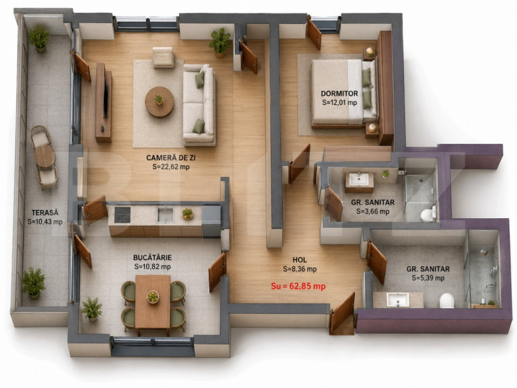 Apartament 3 camere, 64.38 mp, Comision 0, zona Iris