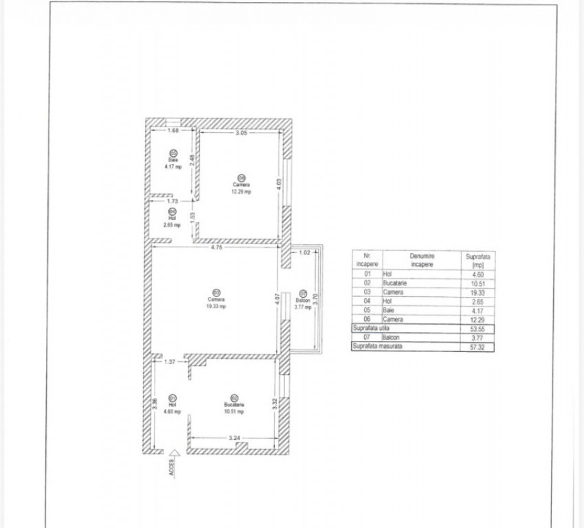 Apartament cu 2 camere, 53.55 mp, mobilat – zona Girocului