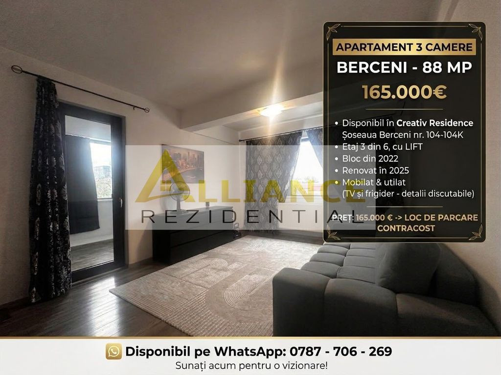 3 CAMERE APARTAMENT - Creativ Rezidence - 88mp- 165.000â...