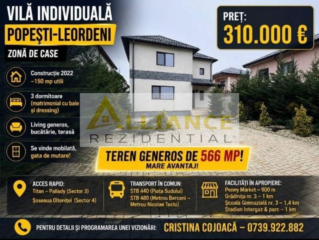 Vila Individuala 566 mp Popesti Mobilata si Utilata