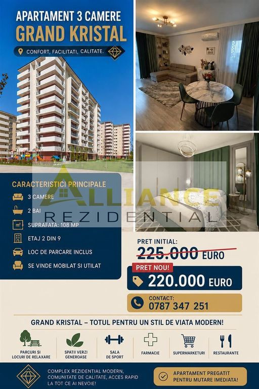 APARTAMENT 3 CAMERE | GRAND KRISTAL | 108 MP | PARCARE IN...