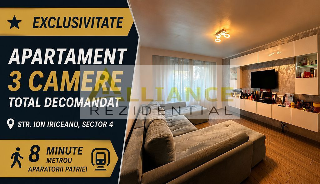 EXCLUSIVITATE | 3 Camere Decomandat | 8 Min. Metrou Apara...