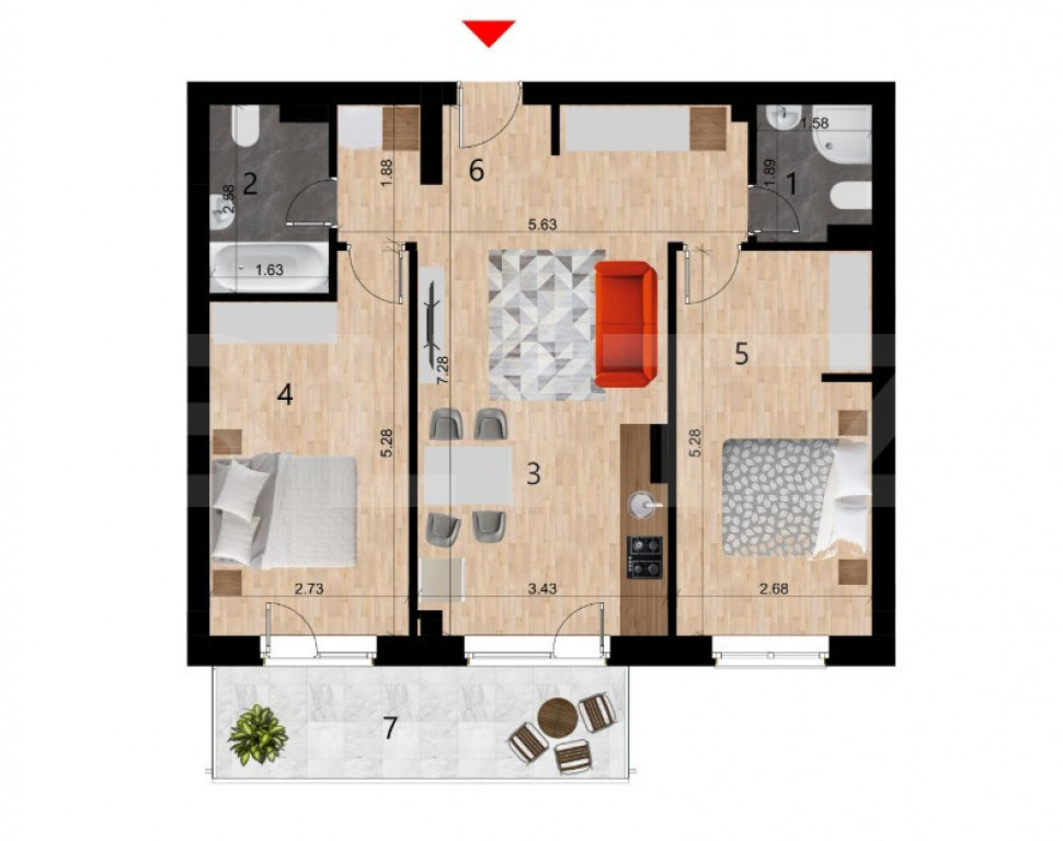 Apartament 3 camere, 64mp, Semifinisat, Parcare + Boxa, zona