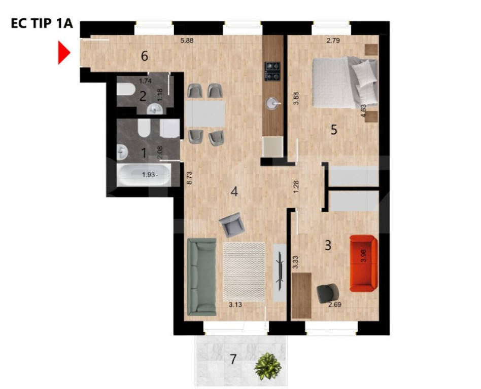 Apartament 3 camere, 60mp, Semifinisat, Imobil Nou, zona Gol