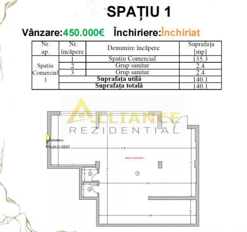 SPATIU COMERCIAL - 140 mp | Investitie cu chirias existent