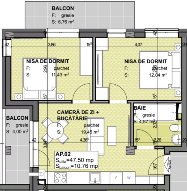 Apartament 3 camere semidecomandat 47.5 mp, Finisat, Estimo