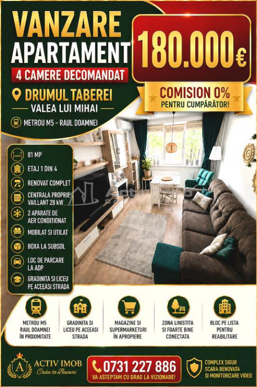 - 4 camere - Drumul Taberei - Metrou Raul Doamnei - mobil