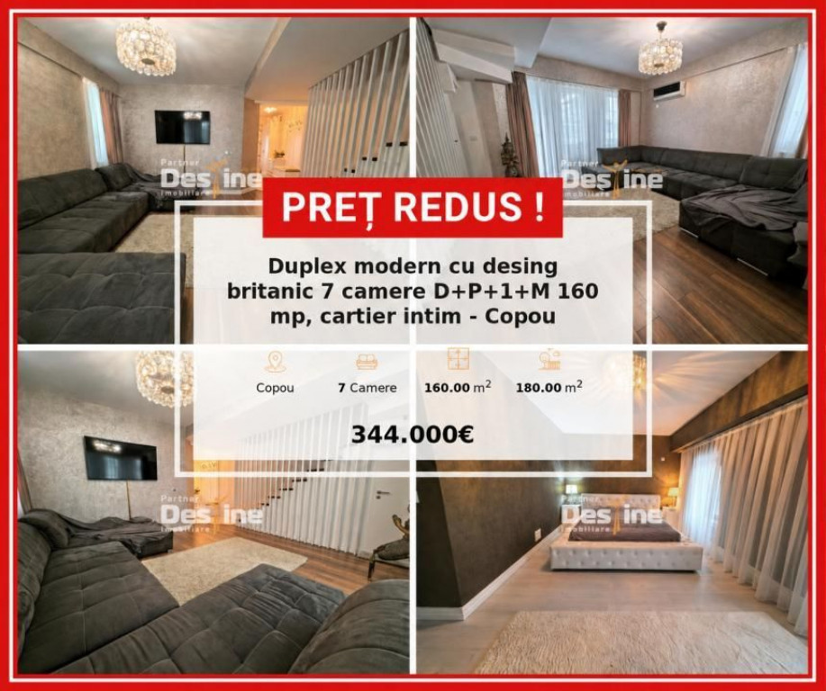Duplex modern cu design britanic 7 camere D+P+1+M 160 mp