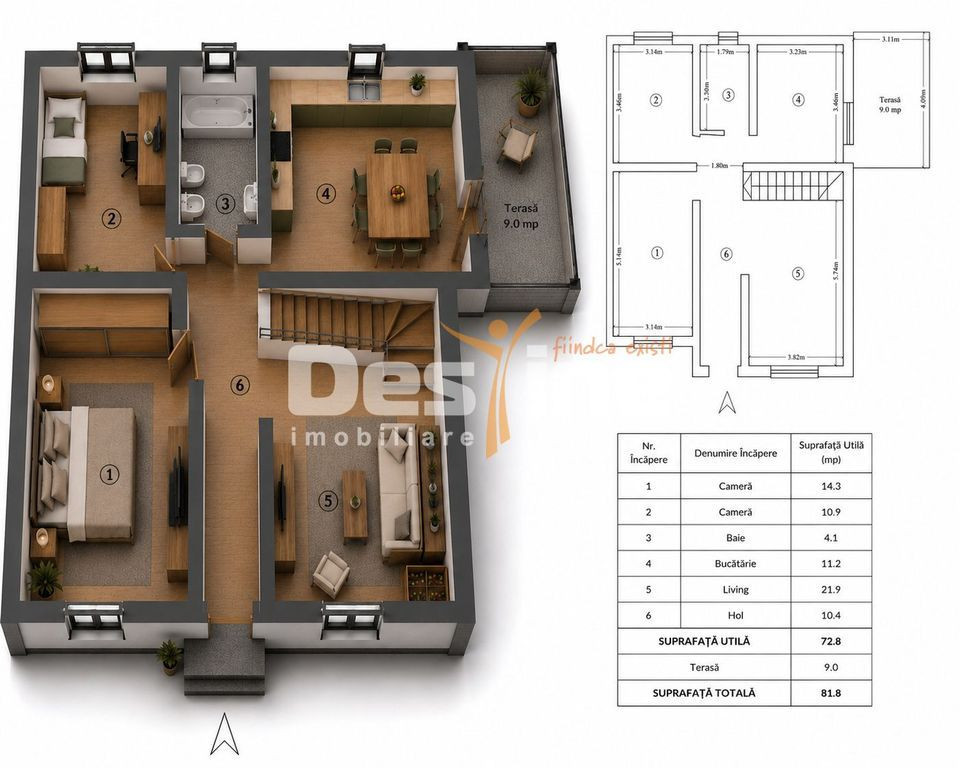 Casă LUNCA CETĂȚUII, 3 camere, decomandat, 82 mp, mans...
