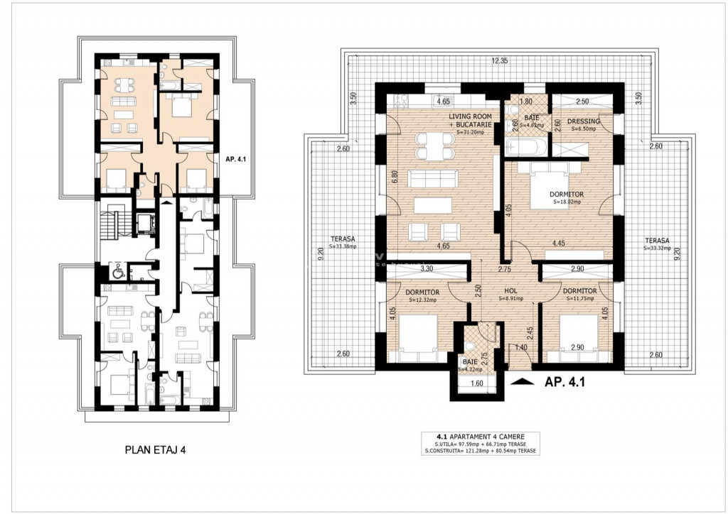 4 camere 98mp si terasa 68mp imobil nou Th. Pallady
