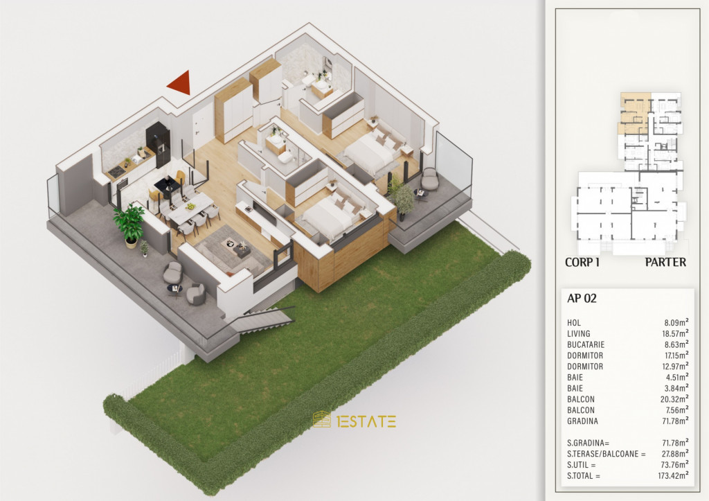 Finalizare 2027 | Parter, 74 mp +Gradina 70mp +Balcon 23mp |