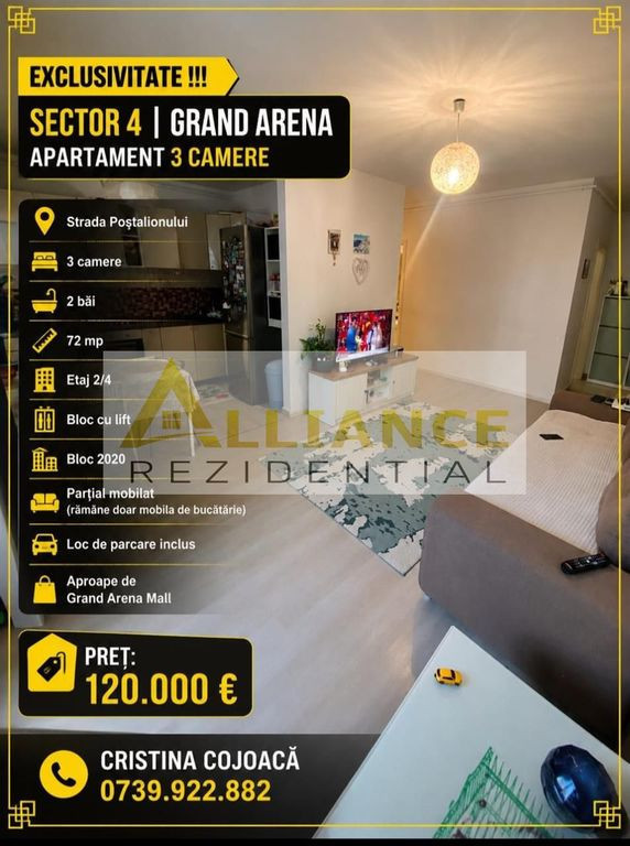 Sector 4 Grand Arena Apartament 3 camere 2 bai Mobilat si...