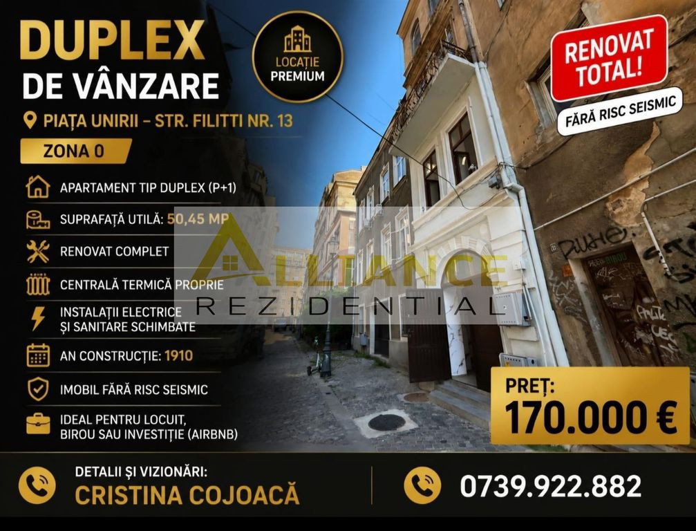 Piata Unirii Apartament tip duplex P+1 50 mp Centru Vechi...