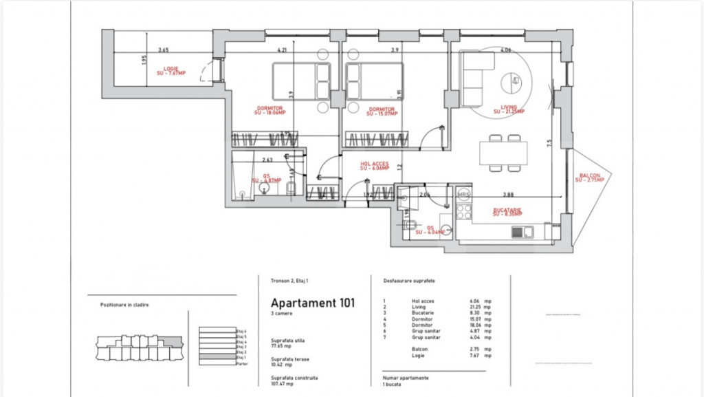 Apartament 2 camere, 58.94 mp, zona Port