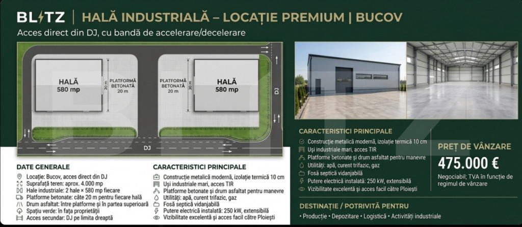 HALĂ INDUSTRIALĂ – LOCATIE PREMIUM | Bucov Acces direct