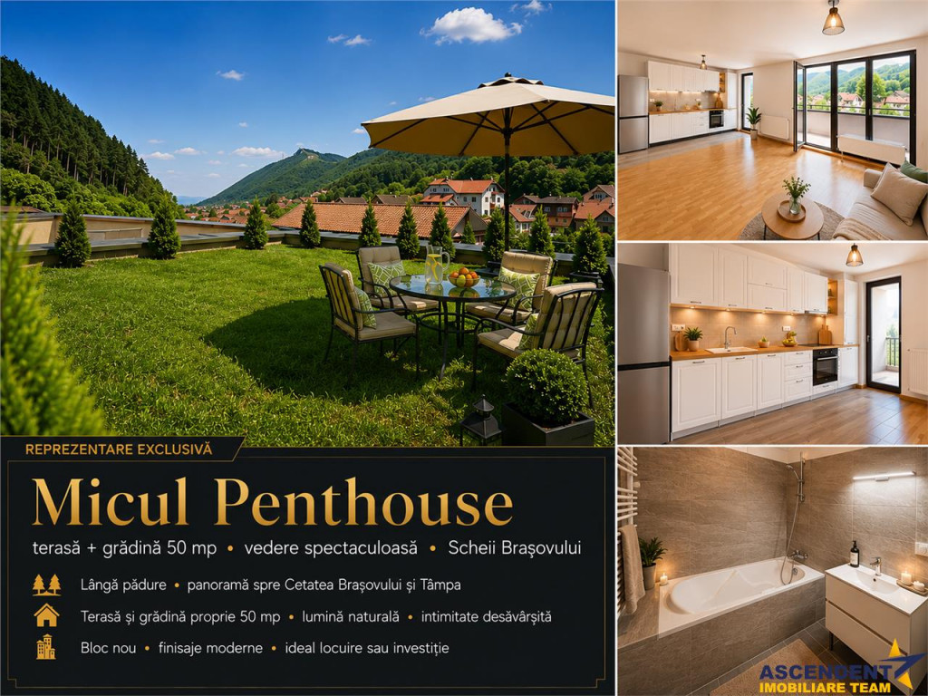 Priveliste de vis din MIcul Penthouse, terasa gradina 50 m